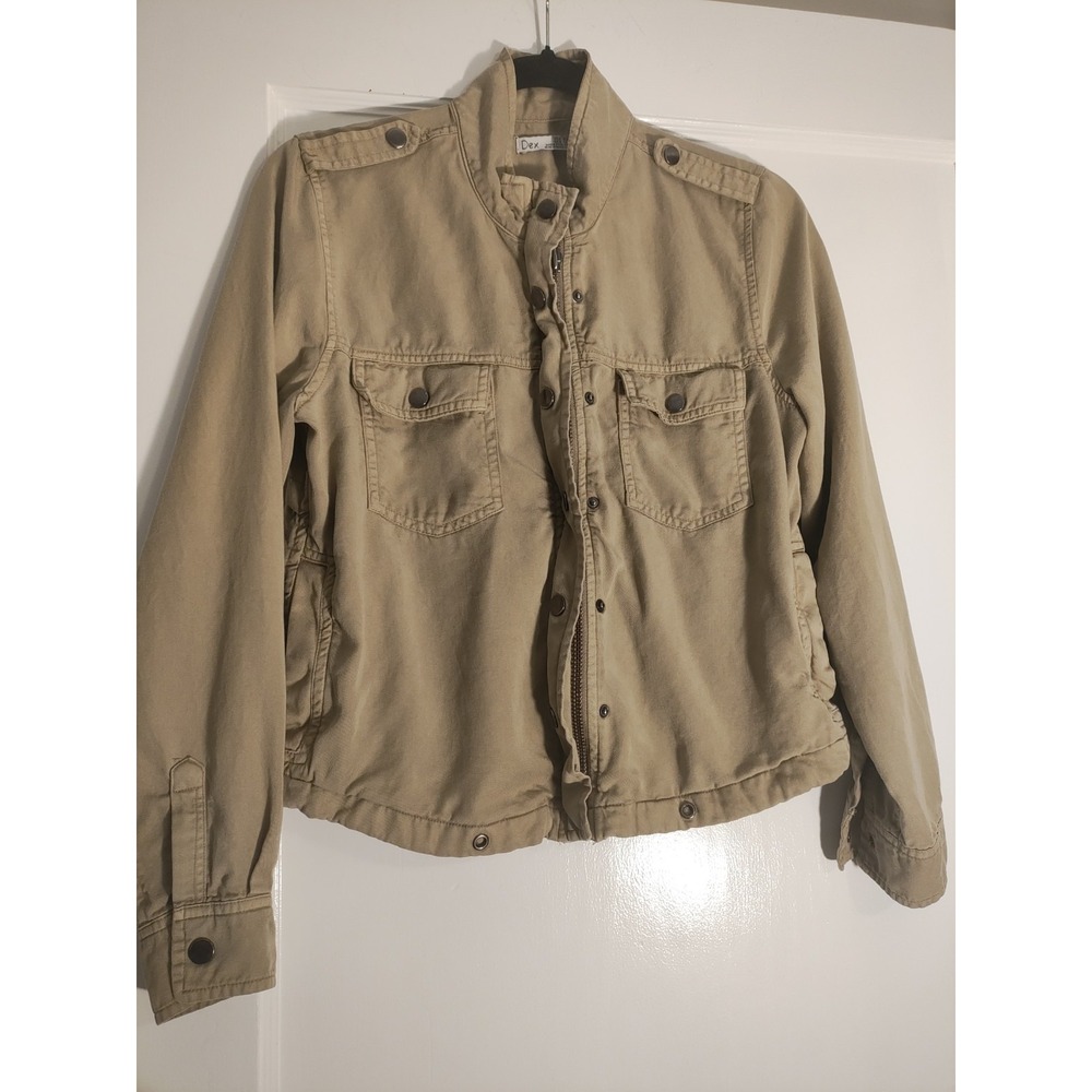 Dex Womens XS Khaki Military Utility Jacket Zip Snap Pockets Y2K Style